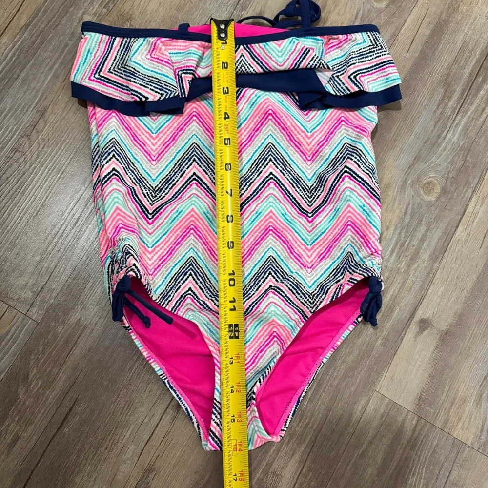 Limited Too One Piece Swimsuit Girls‎ Medium 10/12 Multicolor Chevron Side Ties